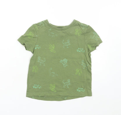 George Boys Green Geometric Cotton Basic T-Shirt Size 12-18 Months Round Neck Pullover - Dinosaur Print