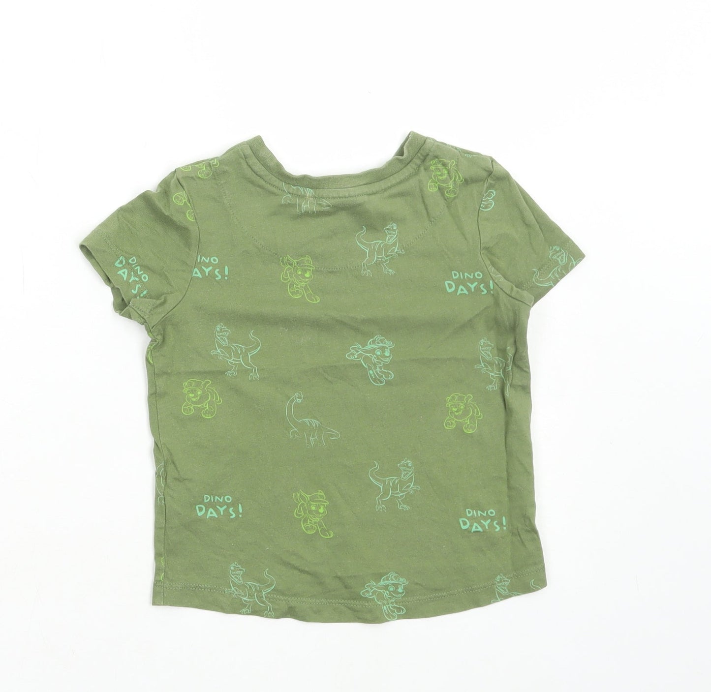 George Boys Green Geometric Cotton Basic T-Shirt Size 12-18 Months Round Neck Pullover - Dinosaur Print