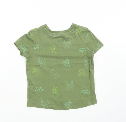 George Boys Green Geometric Cotton Basic T-Shirt Size 12-18 Months Round Neck Pullover - Dinosaur Print