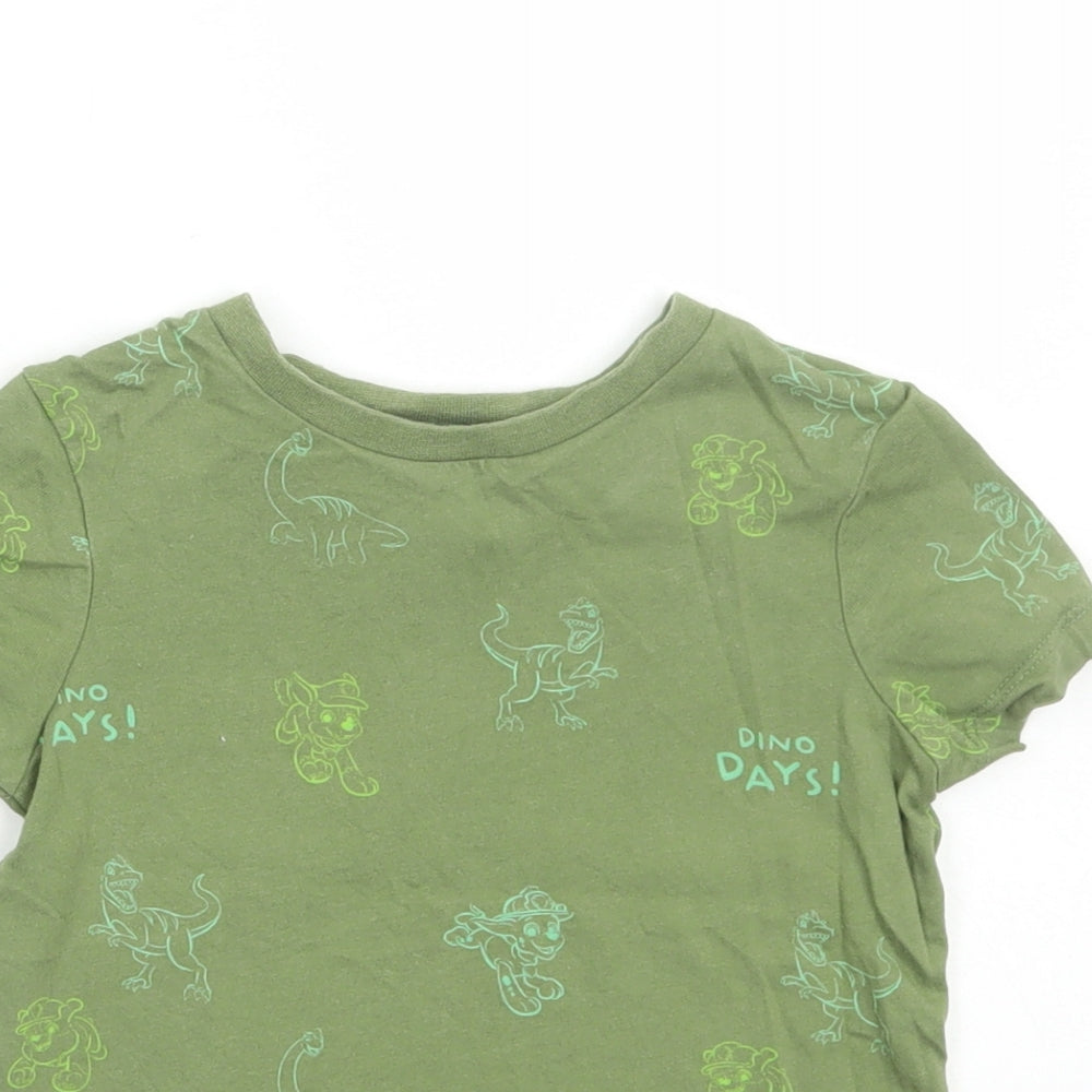 George Boys Green Geometric Cotton Basic T-Shirt Size 12-18 Months Round Neck Pullover - Dinosaur Print