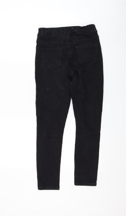 Lipsy Girls Black Cotton Skinny Jeans Size 12 Years Regular Zip - Distressed