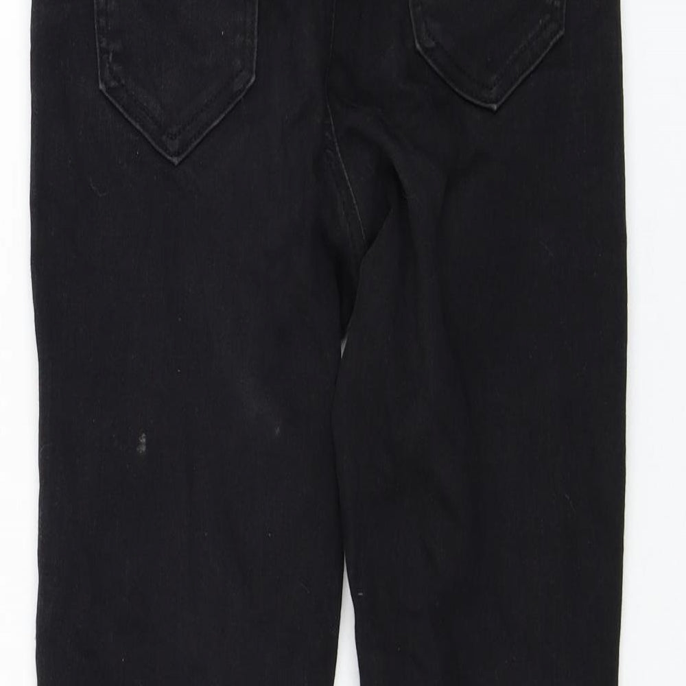 Lipsy Girls Black Cotton Skinny Jeans Size 12 Years Regular Zip - Distressed