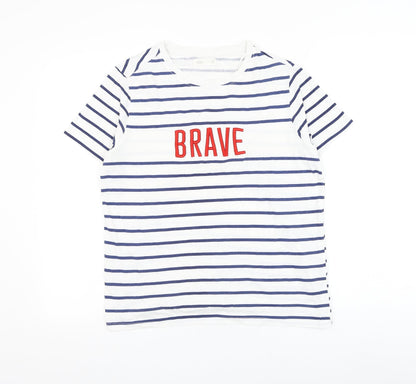 Springfield Womens White Striped Polyester Basic T-Shirt Size L Round Neck - Brave