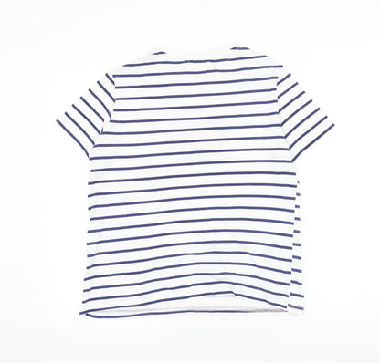 Springfield Womens White Striped Polyester Basic T-Shirt Size L Round Neck - Brave