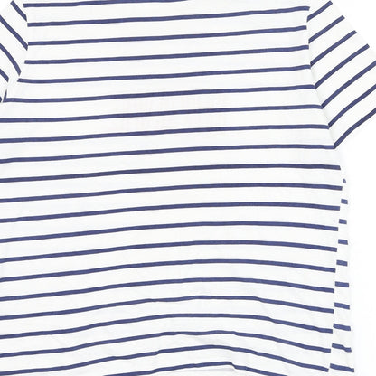 Springfield Womens White Striped Polyester Basic T-Shirt Size L Round Neck - Brave