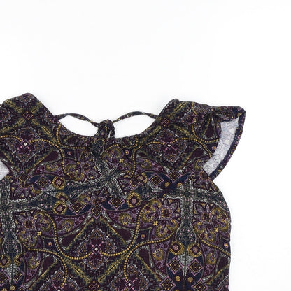 TU Womens Multicoloured Geometric Viscose Jersey Tank Size 14 Round Neck