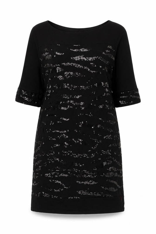Wallis Womens Black Viscose T-Shirt Dress Size 10 Round Neck