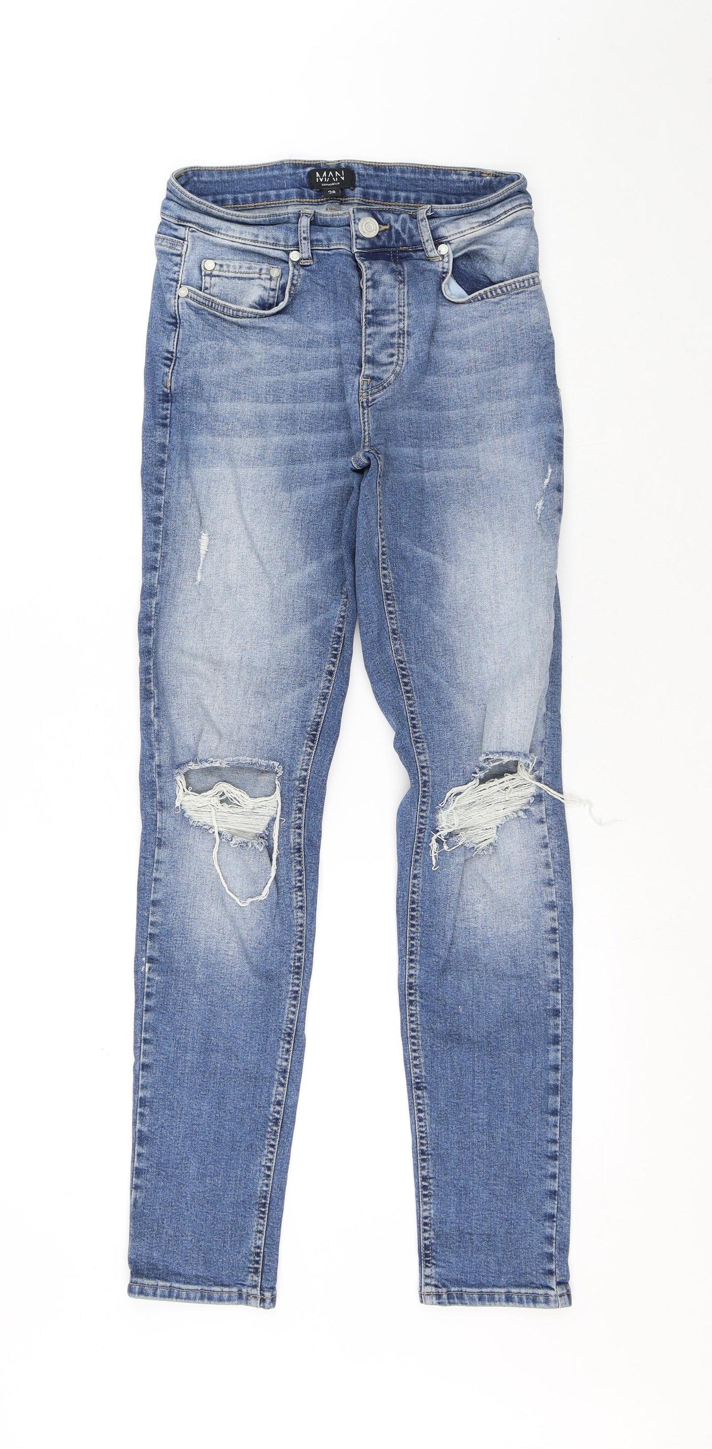 Boohoo Mens Blue Polyester Skinny Jeans Size 28 in L29 in Regular Button