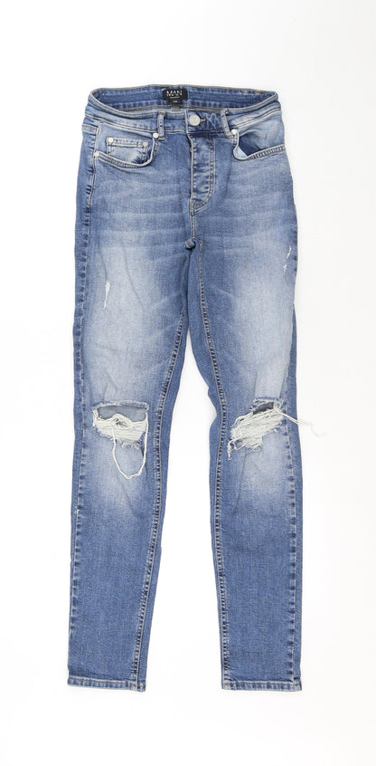 Boohoo Mens Blue Polyester Skinny Jeans Size 28 in L29 in Regular Button