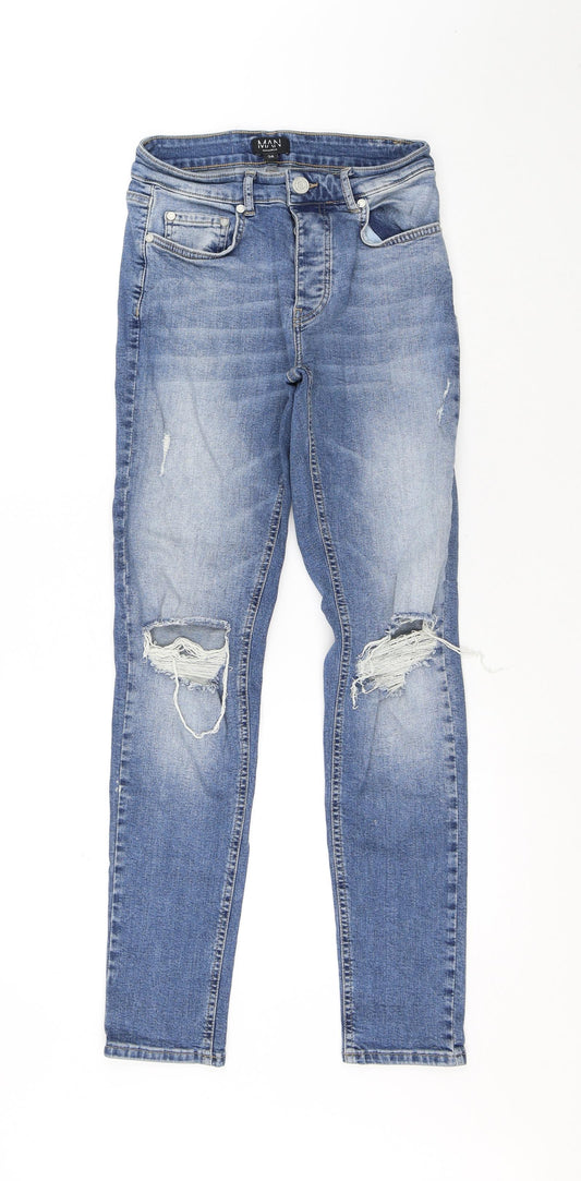 Boohoo Mens Blue Polyester Skinny Jeans Size 28 in L29 in Regular Button