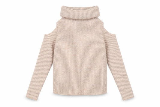 New Look Womens Beige Roll Neck Polyester Pullover Jumper Size 4 - Cold Shoulder