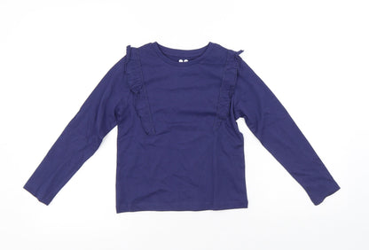 V by Very Girls Blue Cotton Pullover T-Shirt Size 8 Years Round Neck