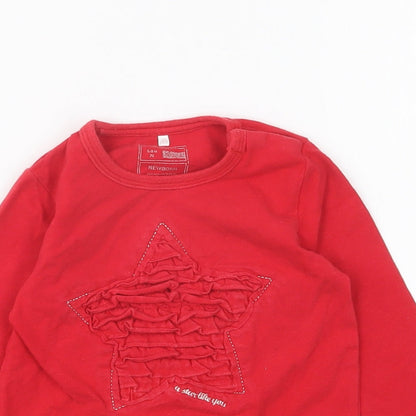 Preworn Baby Red Cotton Basic T-Shirt Size 6-9 Months Round Neck Pullover - Star