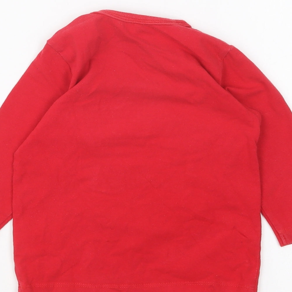 Preworn Baby Red Cotton Basic T-Shirt Size 6-9 Months Round Neck Pullover - Star