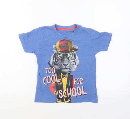 Dunnes Stores Boys Blue Cotton Basic T-Shirt Size 5 Years Round Neck Pullover - Too Cool For School
