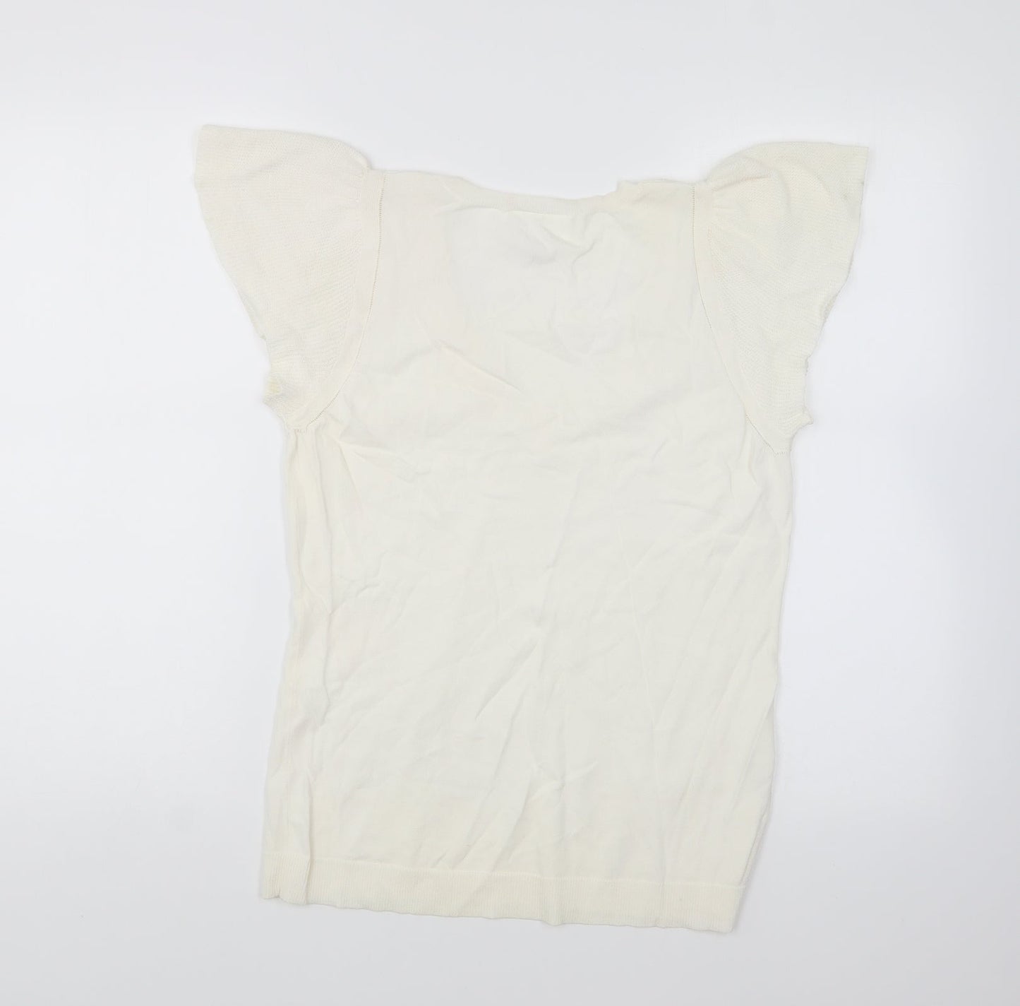 LOFT Womens Ivory V-Neck Rayon Pullover Jumper Size M