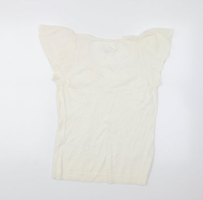 LOFT Womens Ivory V-Neck Rayon Pullover Jumper Size M