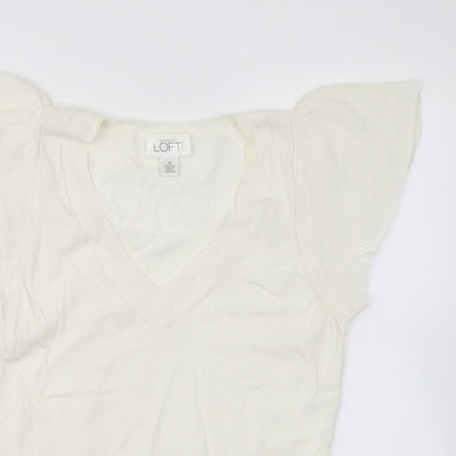 LOFT Womens Ivory V-Neck Rayon Pullover Jumper Size M