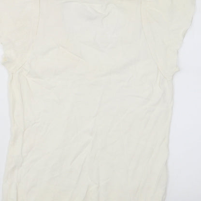 LOFT Womens Ivory V-Neck Rayon Pullover Jumper Size M