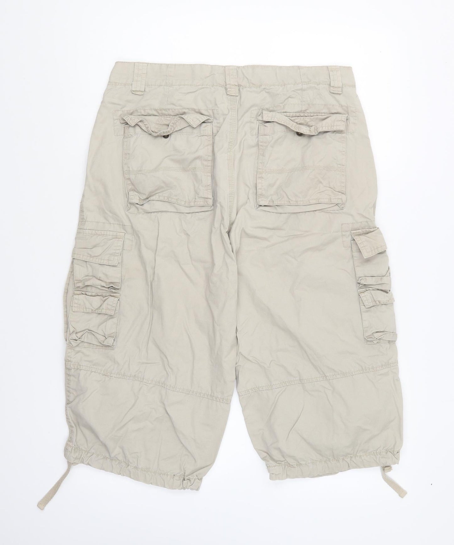 Stealth Mens Beige Cotton Cargo Trousers Size 34 in Regular Button