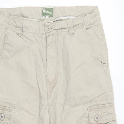 Stealth Mens Beige Cotton Cargo Trousers Size 34 in Regular Button