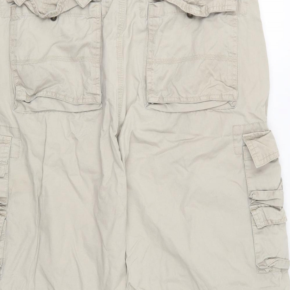 Stealth Mens Beige Cotton Cargo Trousers Size 34 in Regular Button