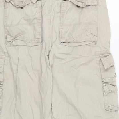 Stealth Mens Beige Cotton Cargo Trousers Size 34 in Regular Button
