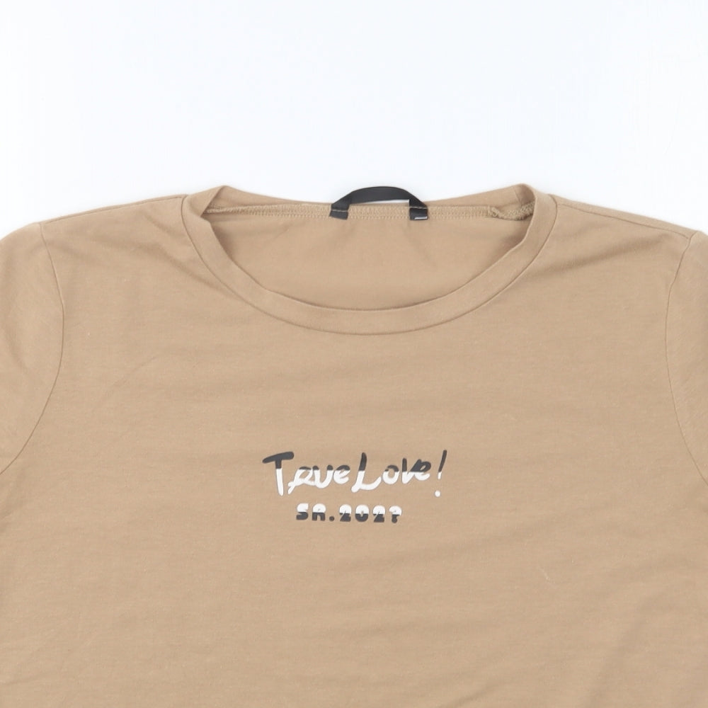 SheIn Womens Brown Polyester Basic T-Shirt Size S Round Neck - True Love