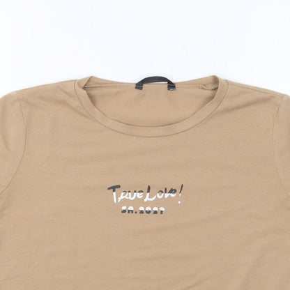 SheIn Womens Brown Polyester Basic T-Shirt Size S Round Neck - True Love