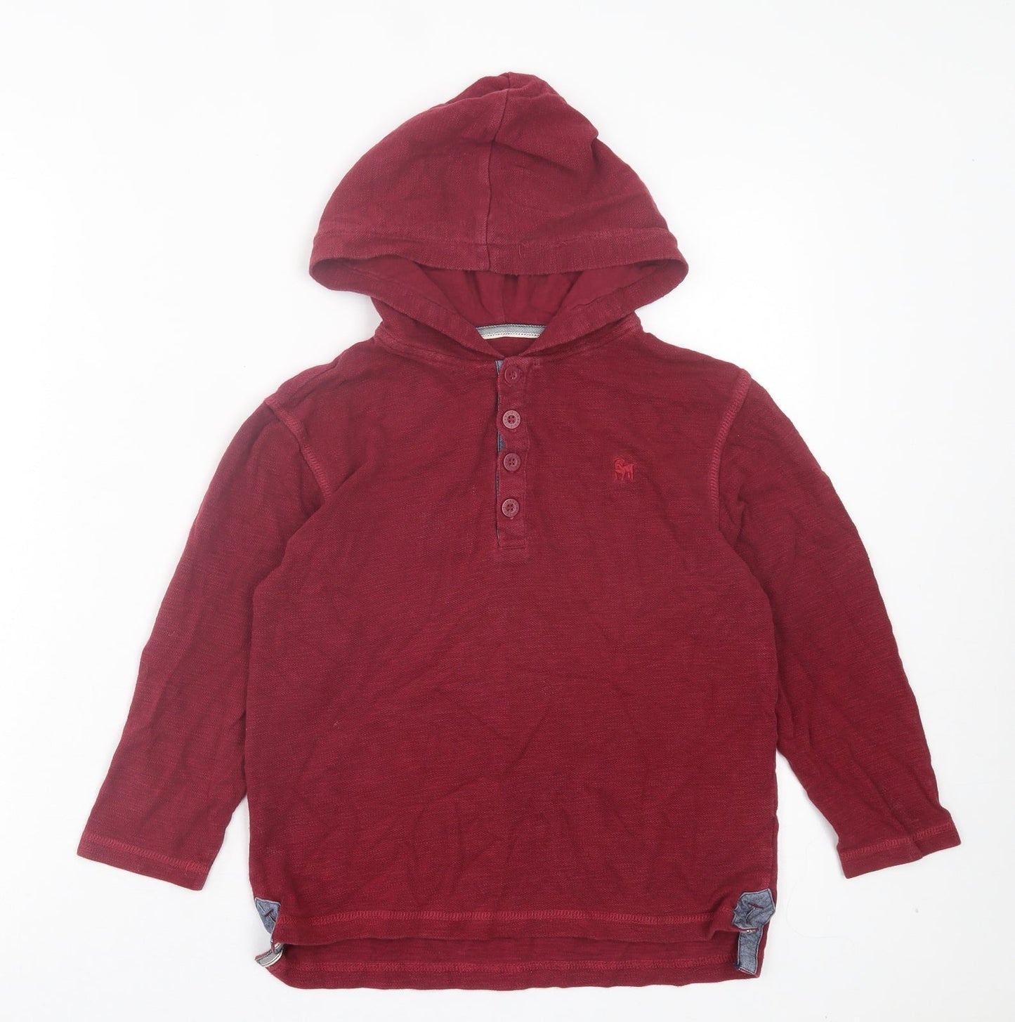 Debenhams Boys Red Cotton Pullover Hoodie Size 6-7 Years Button