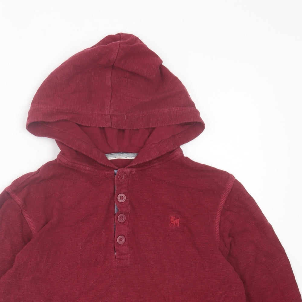 Debenhams Boys Red Cotton Pullover Hoodie Size 6-7 Years Button