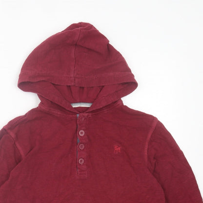 Debenhams Boys Red Cotton Pullover Hoodie Size 6-7 Years Button