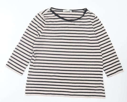 Betty Barclay Womens Beige Striped Polyester Basic T-Shirt Size 16 Crew Neck