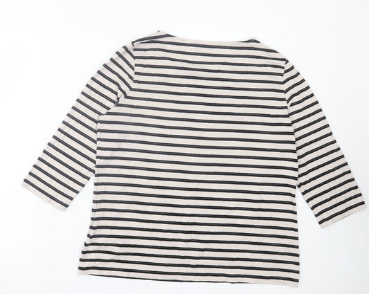Betty Barclay Womens Beige Striped Polyester Basic T-Shirt Size 16 Crew Neck