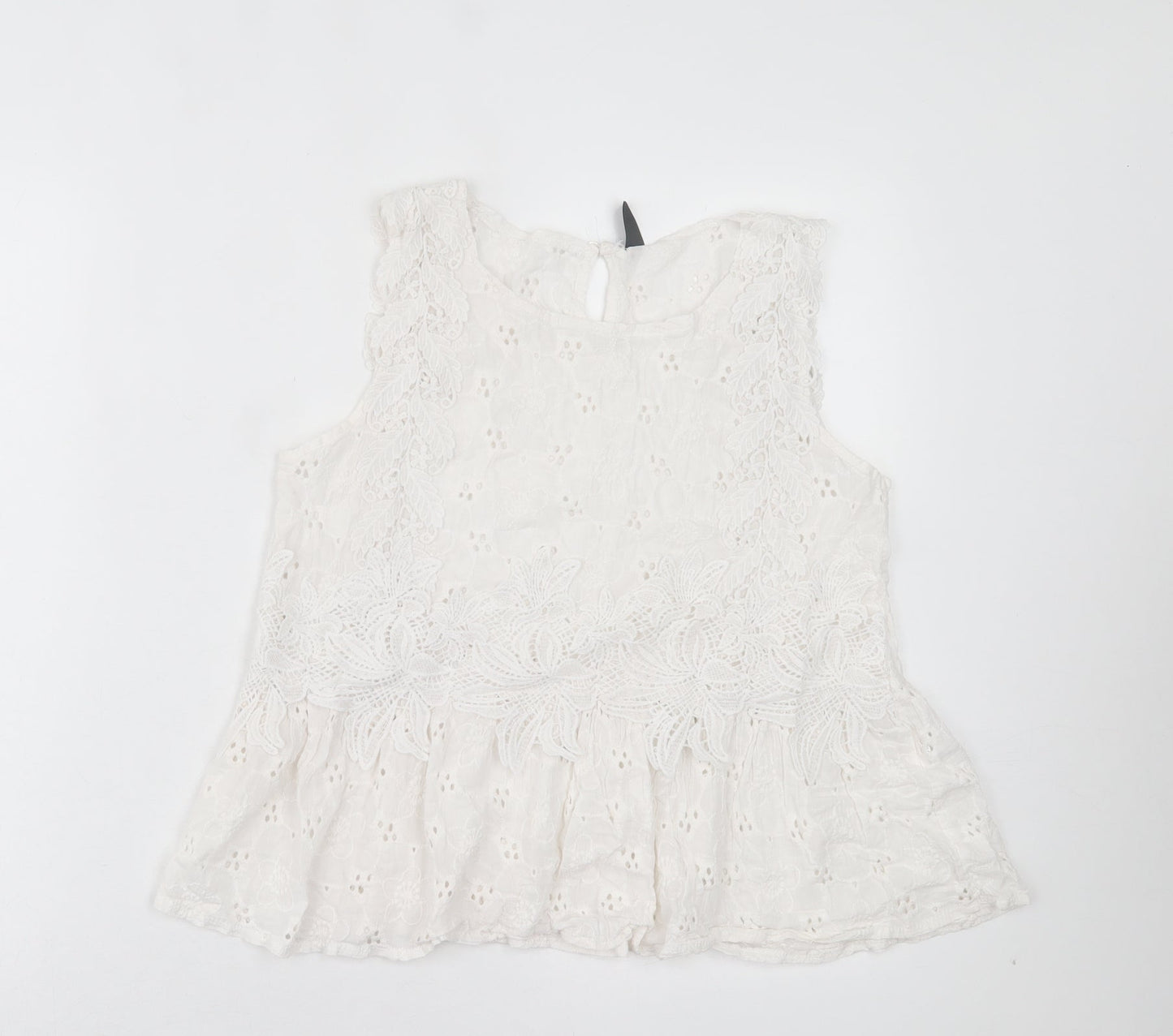 SheIn Womens White Floral Cotton Basic Tank Size L Crew Neck