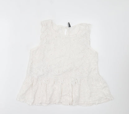 SheIn Womens White Floral Cotton Basic Tank Size L Crew Neck