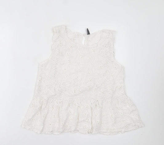 SheIn Womens White Floral Cotton Basic Tank Size L Crew Neck