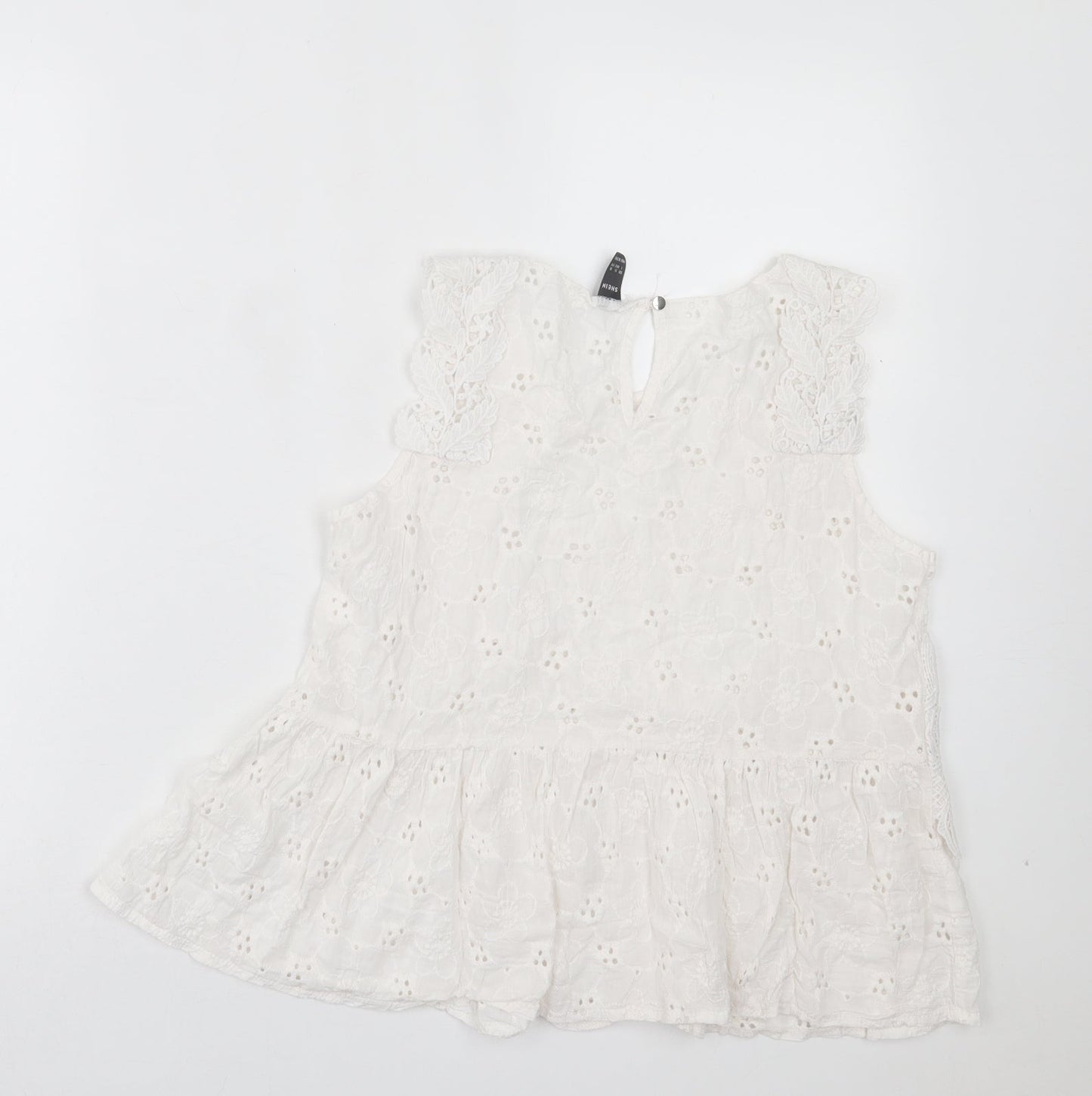 SheIn Womens White Floral Cotton Basic Tank Size L Crew Neck