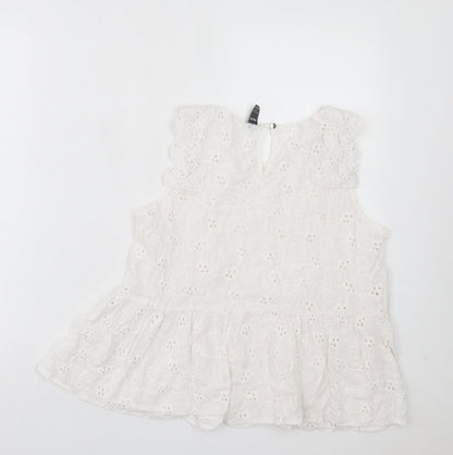 SheIn Womens White Floral Cotton Basic Tank Size L Crew Neck