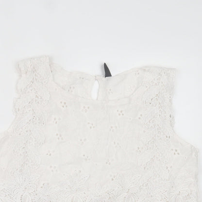 SheIn Womens White Floral Cotton Basic Tank Size L Crew Neck