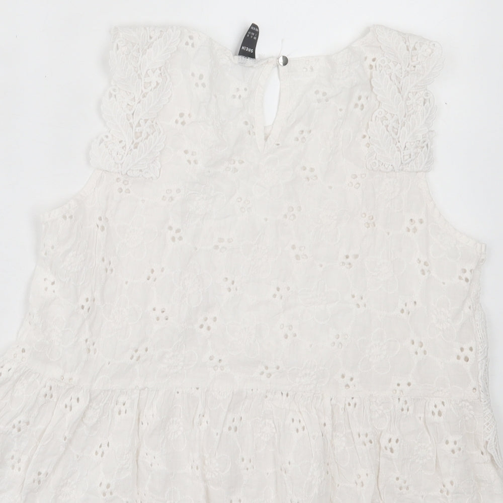 SheIn Womens White Floral Cotton Basic Tank Size L Crew Neck