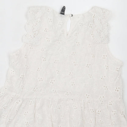 SheIn Womens White Floral Cotton Basic Tank Size L Crew Neck