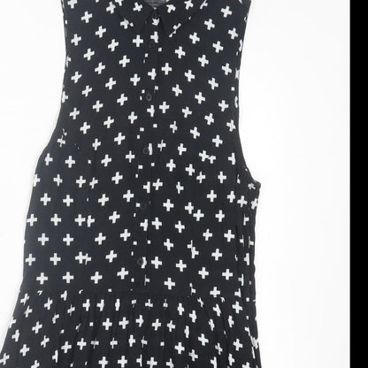 H&M Womens Black Geometric Viscose A-Line Size 12 Collared Zip - Cross Print