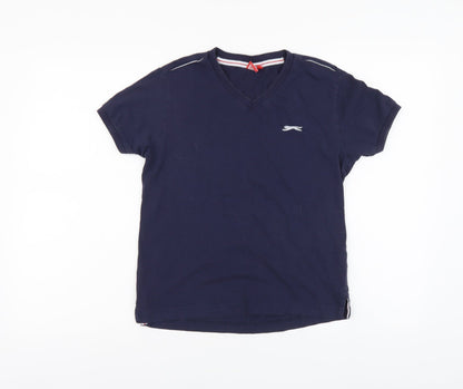 Slazenger Boys Blue Cotton Basic T-Shirt Size 9-10 Years V-Neck Pullover