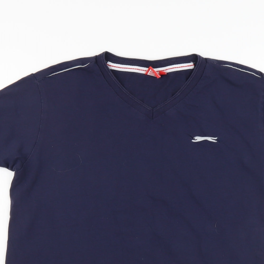 Slazenger Boys Blue Cotton Basic T-Shirt Size 9-10 Years V-Neck Pullover