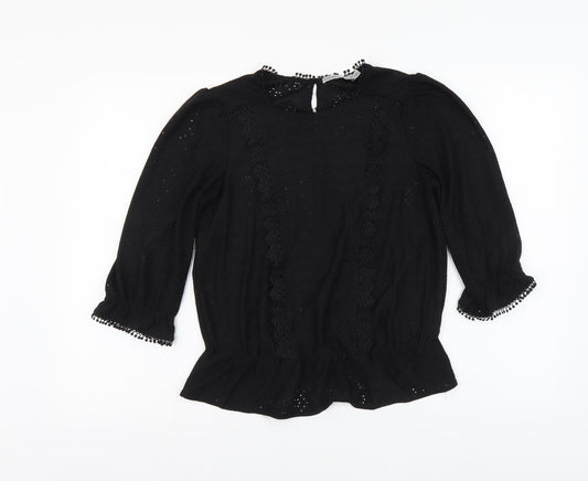 Oasis Womens Black Floral Polyester Basic Blouse Size M Round Neck