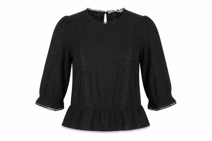 Oasis Womens Black Floral Polyester Basic Blouse Size M Round Neck
