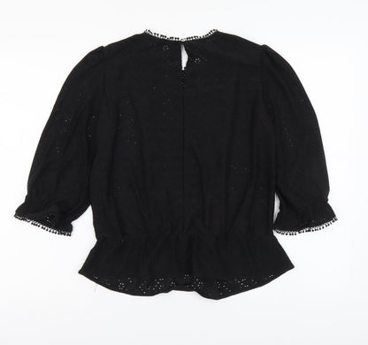 Oasis Womens Black Floral Polyester Basic Blouse Size M Round Neck