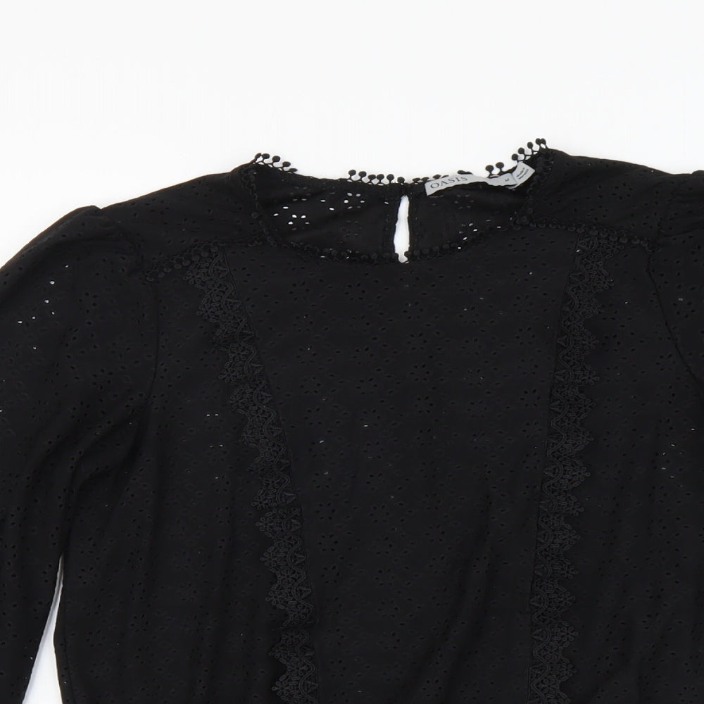 Oasis Womens Black Floral Polyester Basic Blouse Size M Round Neck