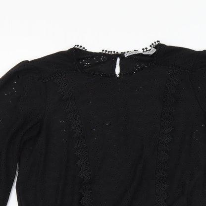 Oasis Womens Black Floral Polyester Basic Blouse Size M Round Neck